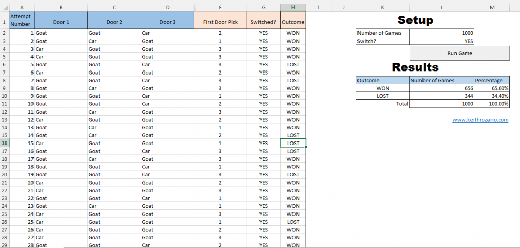 Monty Hall Problem Excel