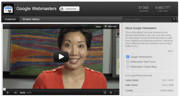 Google Webmaster Help Youtube Page