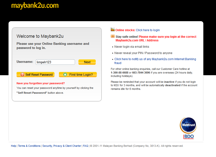 Fake Maybank2u login page